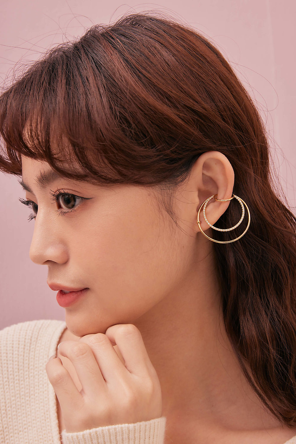 Eco安珂,韓國飾品,韓國耳環,耳針式耳環,耳骨耳環,大圈耳環,大耳環,貼耳耳環,鑲鑽耳環,不對稱耳環
