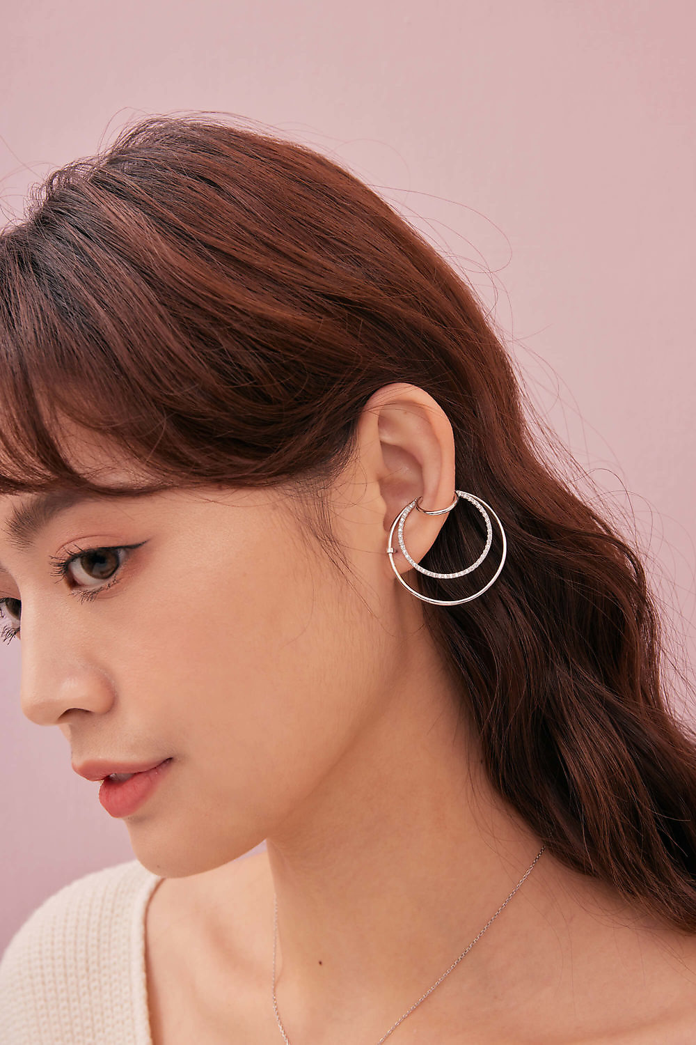 Eco安珂,韓國飾品,韓國耳環,耳針式耳環,耳骨耳環,大圈耳環,大耳環,貼耳耳環,鑲鑽耳環,不對稱耳環