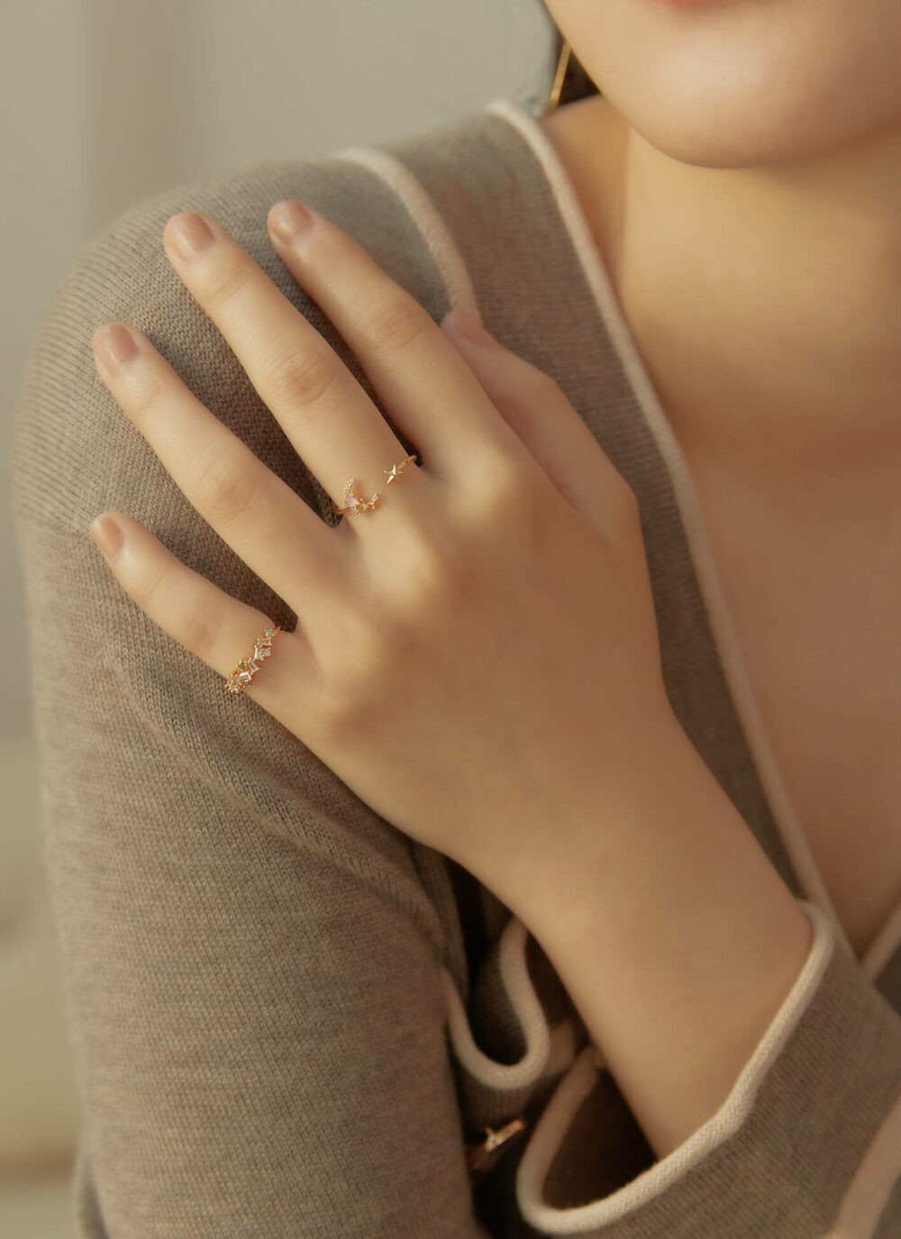Eco安珂,韓國飾品,韓國戒指,星月戒指,小鑽戒指,開口戒指,氣質戒指