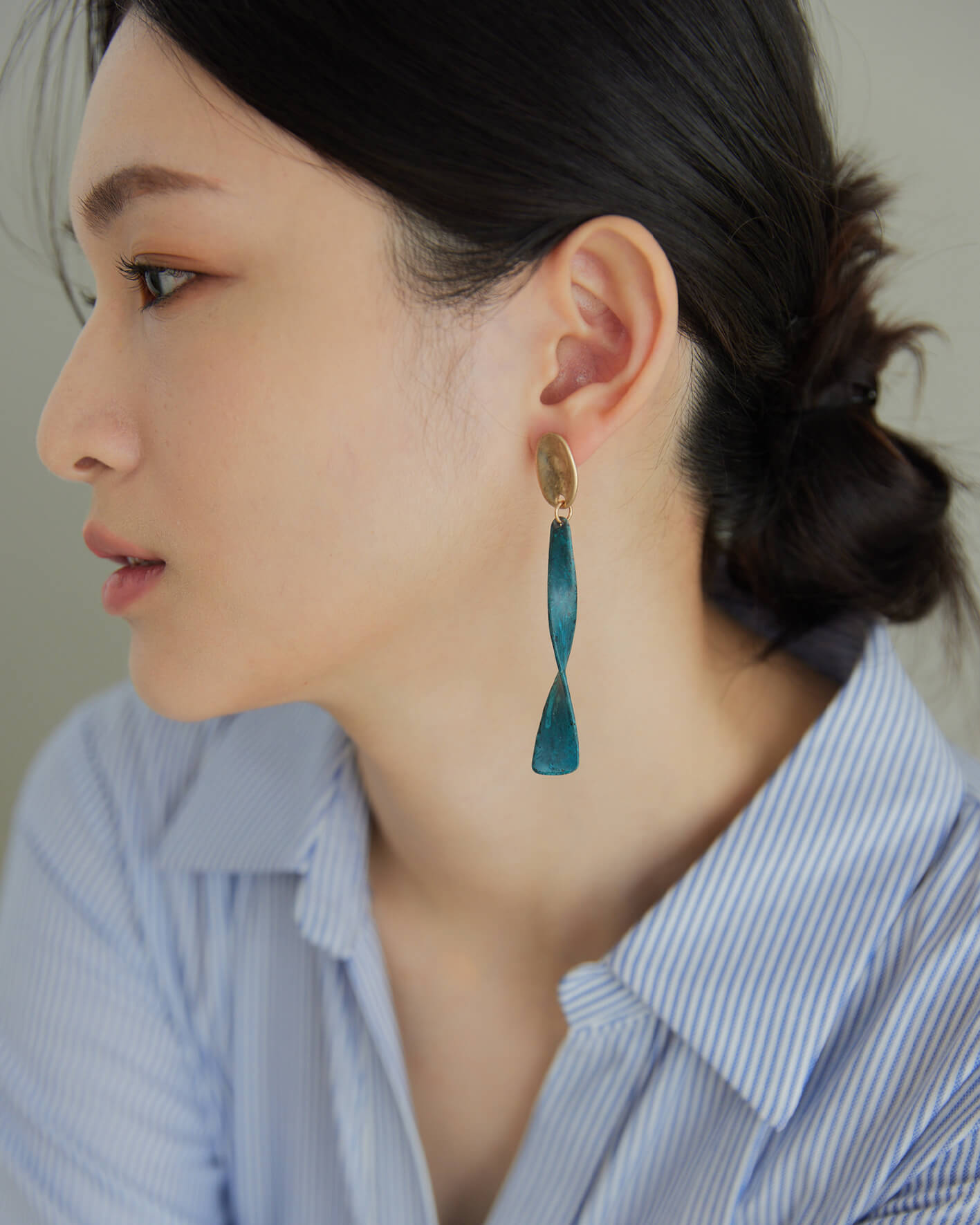 Eco安珂,韓國飾品,韓國耳環,韓國耳骨夾,垂墜耳環,螺旋夾耳環,可調式耳夾耳環,螺旋夾垂墜耳環,藍綠色耳環