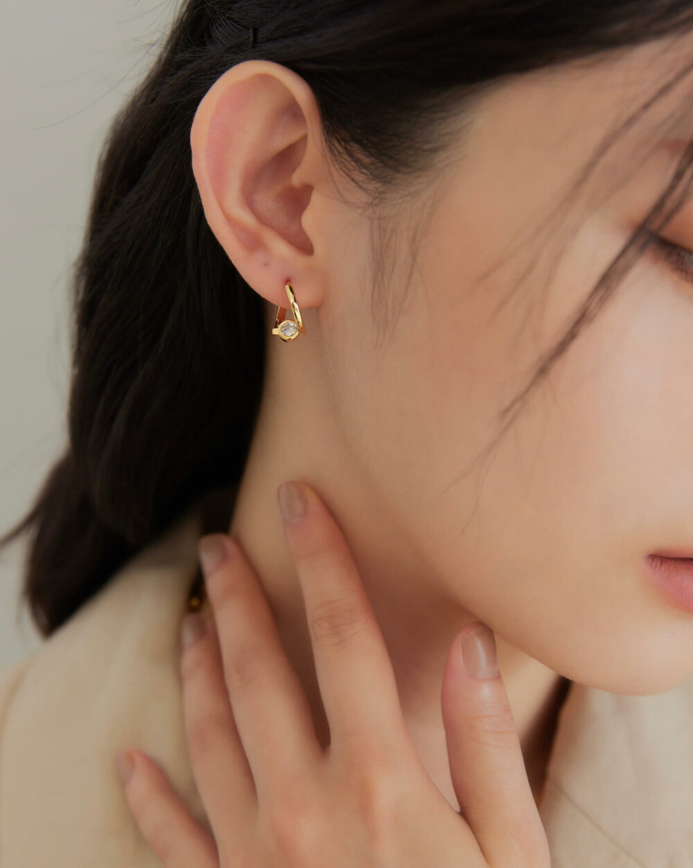 Eco安珂,韓國飾品,韓國耳環,耳針式耳環,C圈耳環,愛心耳環,鑽耳環,戴著睡覺