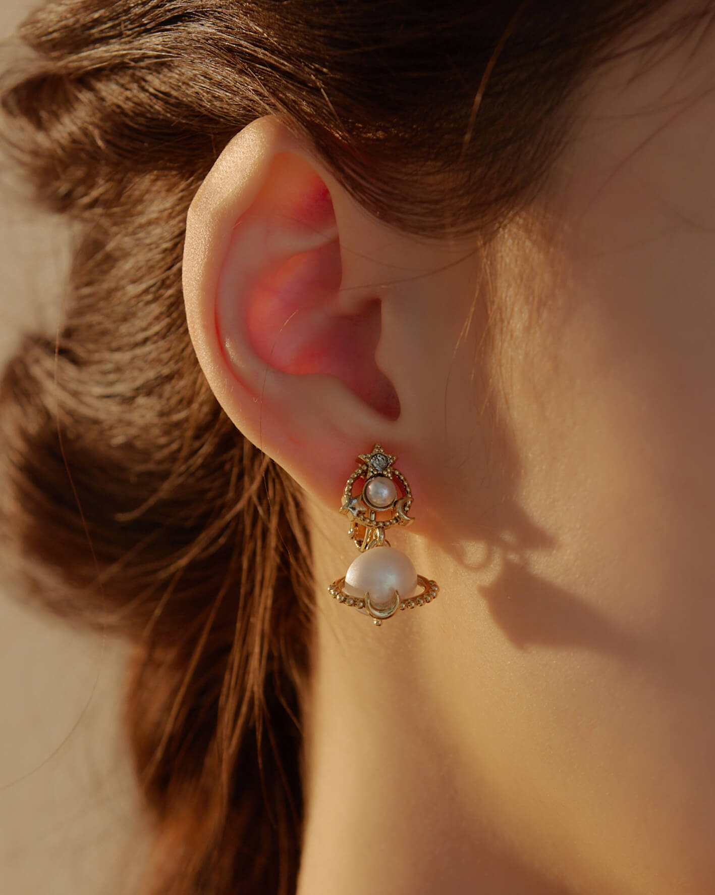 Eco安珂,韓國飾品,韓國耳環,螺旋夾耳環,可調式耳夾耳環,復古珍珠螺旋夾耳環,土星耳環
