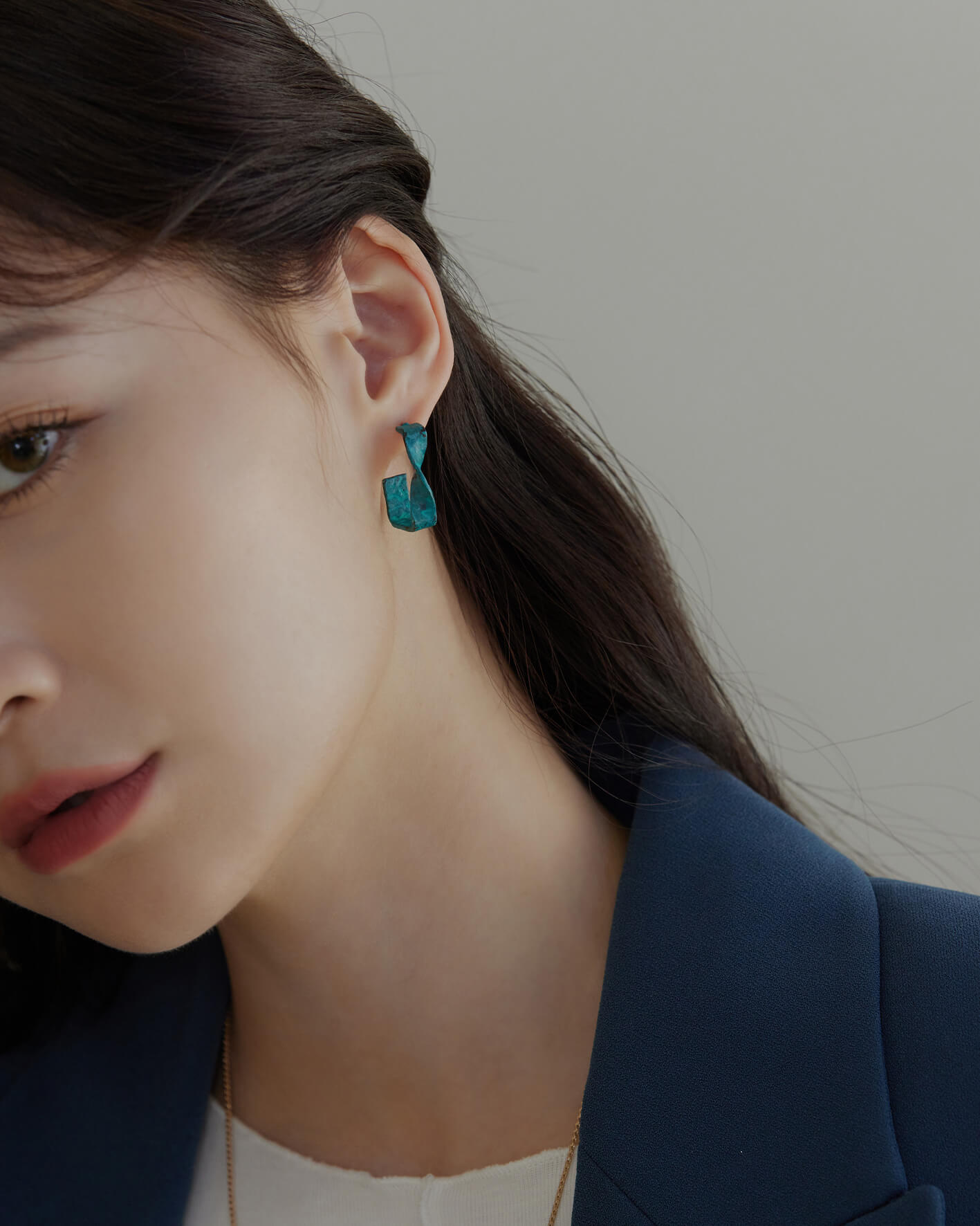 Eco安珂,韓國飾品,韓國耳環,耳針式耳環,方框耳環,藍綠色耳環,仿舊耳環