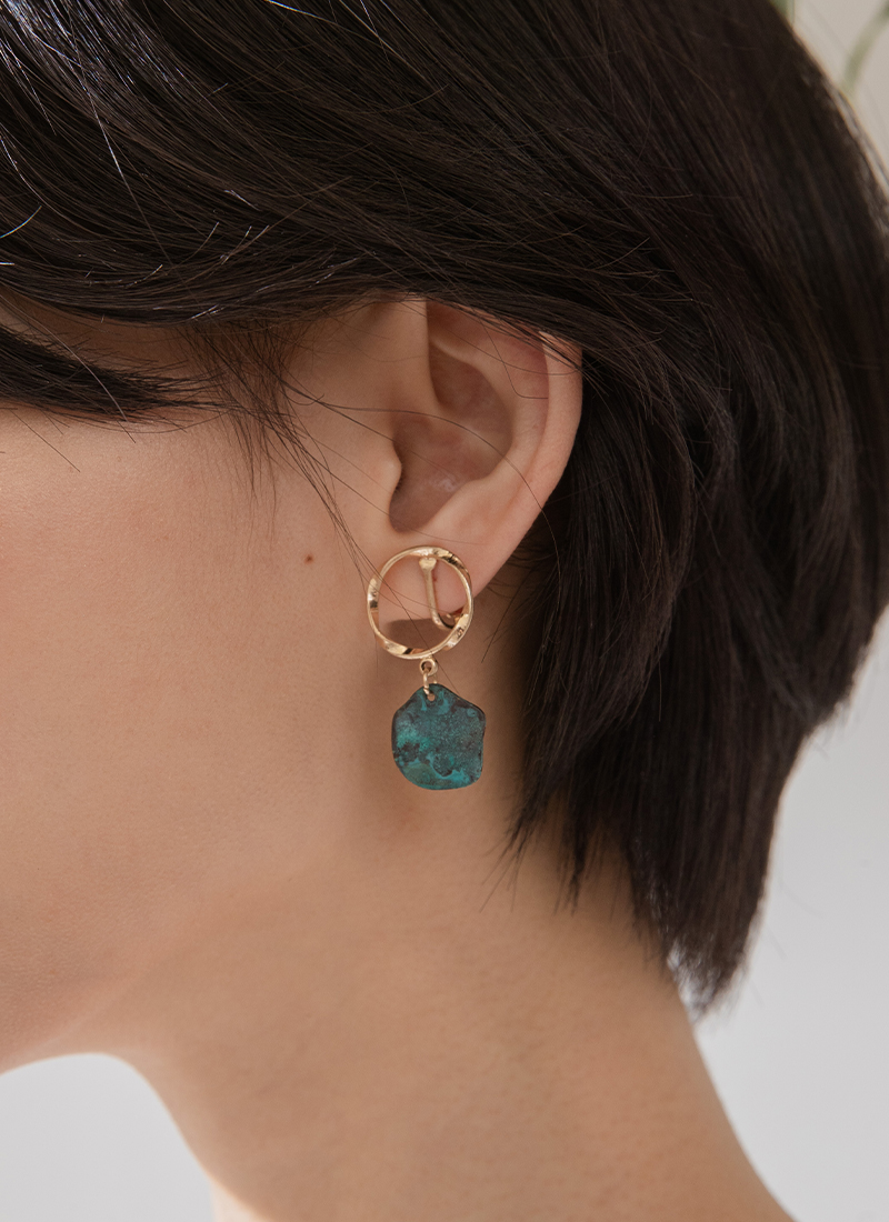 Eco安珂,韓國飾品,韓國耳環,耳夾式耳環,藍綠色耳環.仿舊耳環.復古耳環,藍綠色,螺旋夾耳環,針式耳環