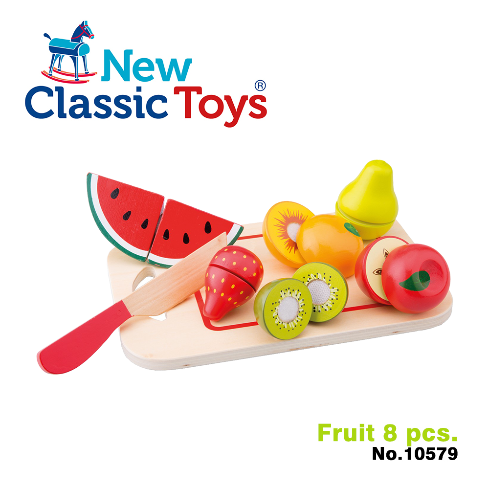【荷蘭New Classic Toys】水果總匯切切樂8件組 - 10579 學習階段|2-4歲 | 幼兒期|品牌總覽|木製玩具 | New Classic Toys 荷蘭|餐廚系列