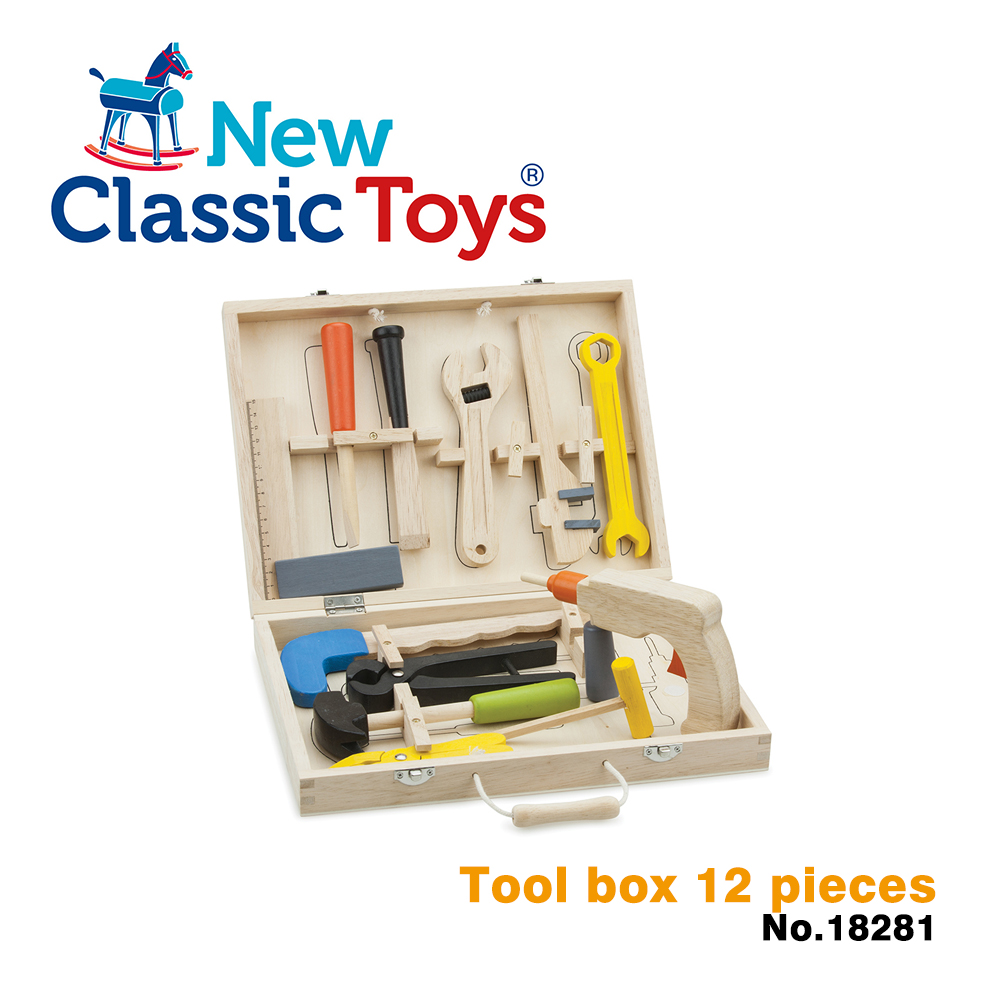 【荷蘭New Classic Toys】天才小木匠工具箱玩具12件組 - 18281 學習階段|2-4歲 | 幼兒期|品牌總覽|木製玩具 | New Classic Toys 荷蘭|幼幼系列
