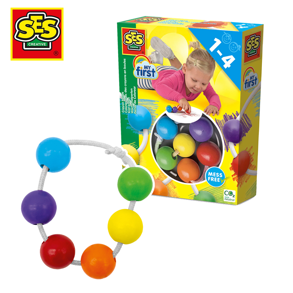 荷蘭SES 幼兒彩色串珠蠟筆球6色-00244 品牌總覽|塗鴉與手作 | SES Creative 荷蘭|彩繪蠟筆系列