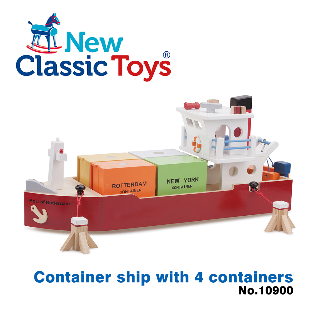 【荷蘭New Classic Toys】貨櫃系列-木製裝運貨櫃船玩具 - 10900 學習階段|2-4歲 | 幼兒期|品牌總覽|木製玩具 | New Classic Toys 荷蘭|貨櫃系列