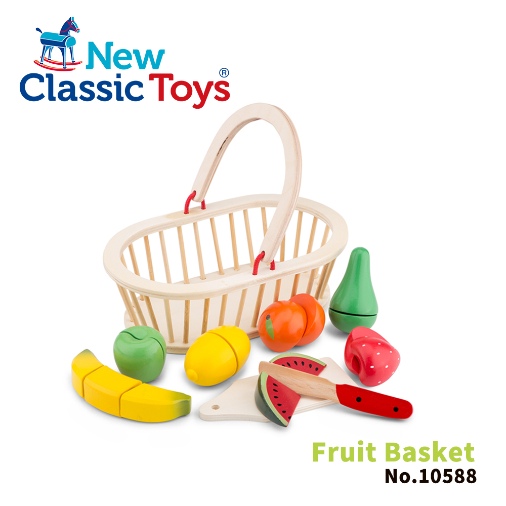 荷蘭New Classic Toys 水果籃切切樂 (10件組)- 10588 學習階段|2-4歲 | 幼兒期|4-6歲 | 學齡前期|品牌總覽|木製玩具 | New Classic Toys 荷蘭|餐廚系列