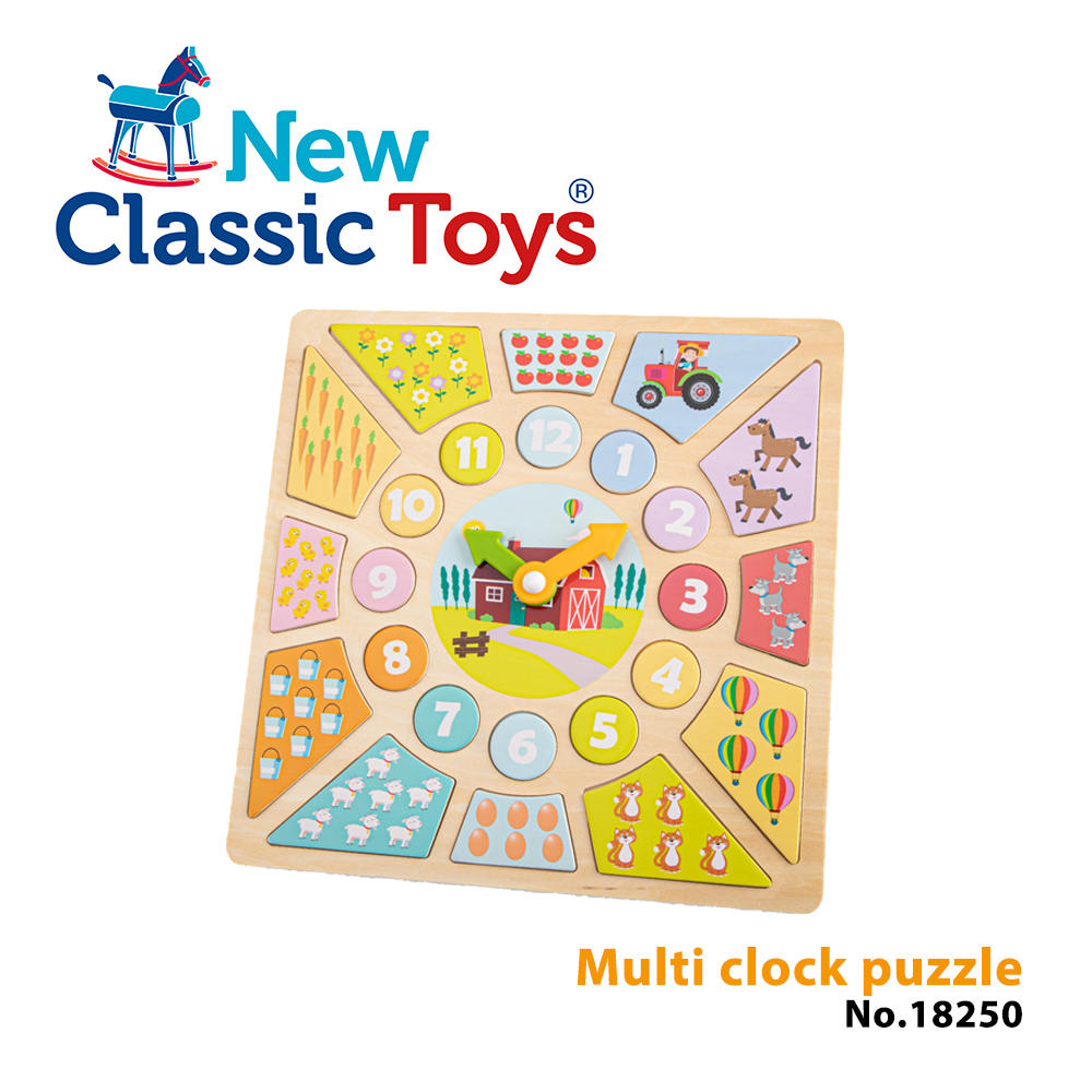 【荷蘭New Classic Toys】寶寶認知學習時鐘拼圖 - 18250 學習階段|2-4歲 | 幼兒期|品牌總覽|木製玩具 | New Classic Toys 荷蘭|幼幼系列