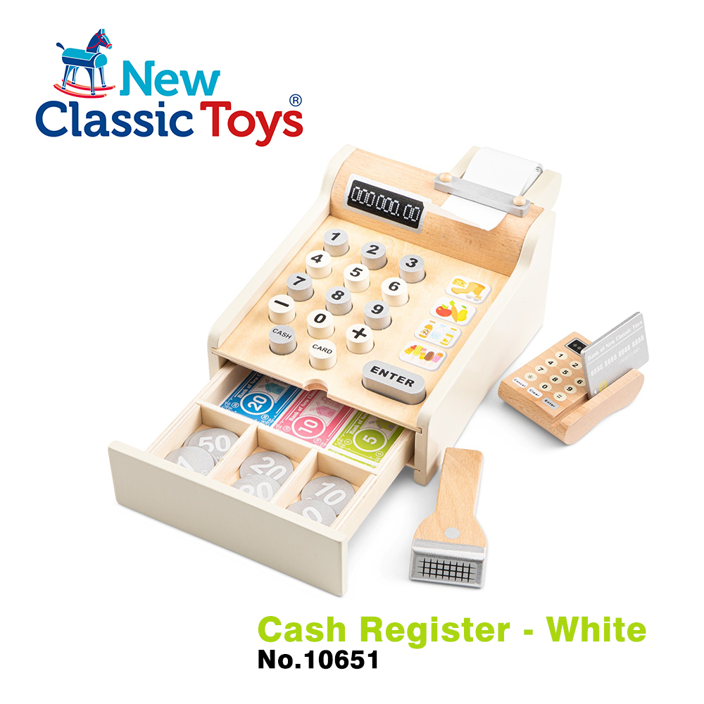 【荷蘭New Classic Toys】木製收銀機玩具 - 珍珠白 - 10651 學習階段|2-4歲 | 幼兒期|品牌總覽|木製玩具 | New Classic Toys 荷蘭|餐廚系列
